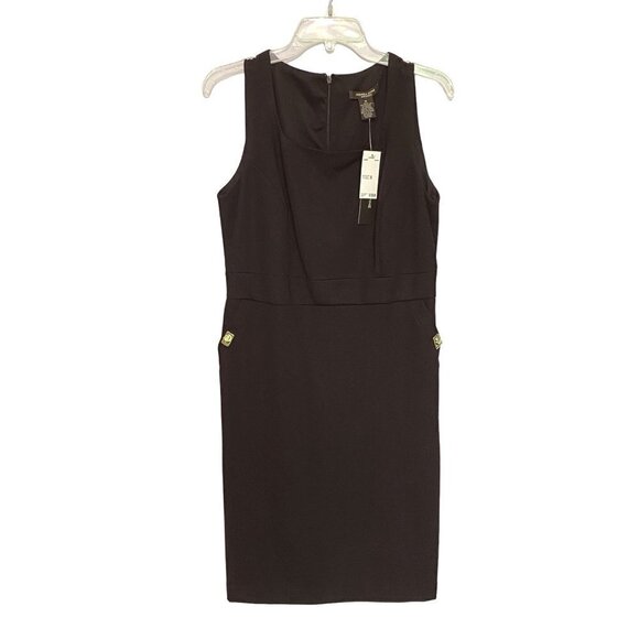 Andrea Jovine Black Sheath Sleeveless Dress Gold Pocket Locks Women's 10 NWT - Picture 1 of 10